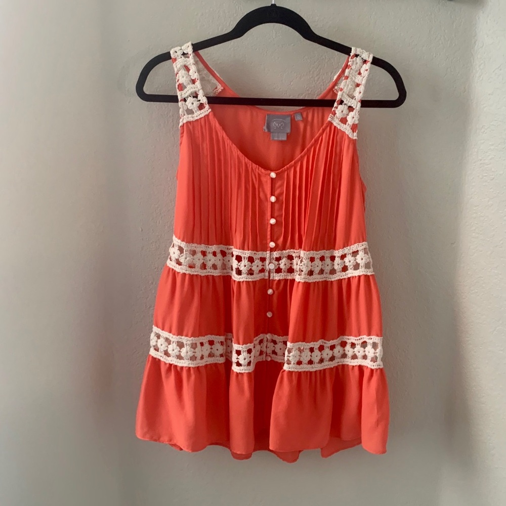 Orange Tank with Flower Detailing